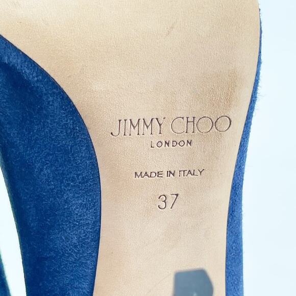 Jimmy Choo Blaize 100 Navy Blue Suede Ankle Bootie Crystal Strap size IT 37 - Picture 12 of 13